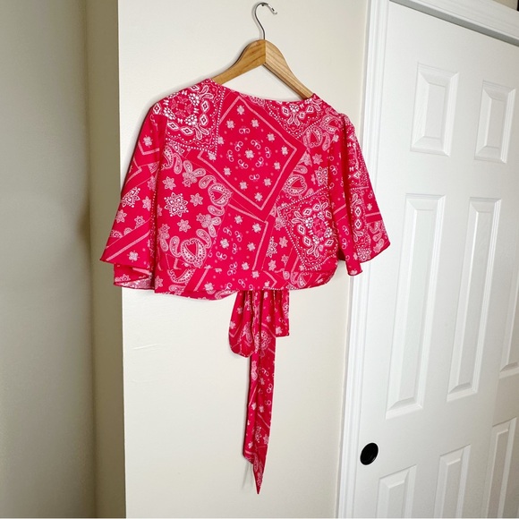 NWT SHEIN Paisley Print Butterfly Sleeve Crop Top & Wrap Hem Skirt - Picture 7 of 12